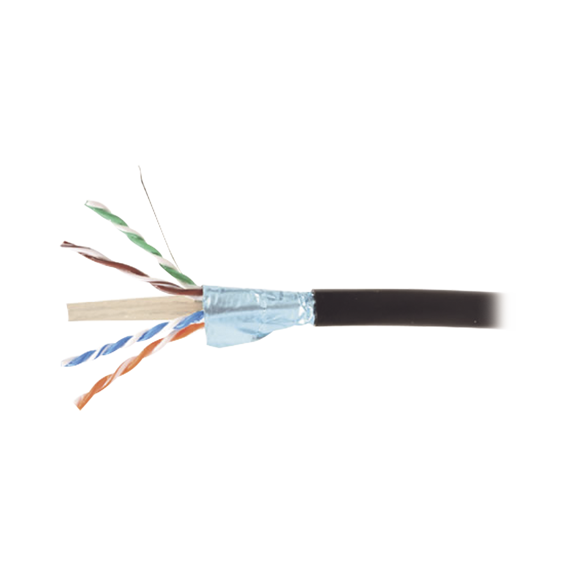 Bobina de Cable Blindado F/UTP de 4 Pares, Para Exterior con Gel, Cat6A (23 AWG), Industrial para Climas Extremos, Enterrado Directo, Color Negro, 305 m Bobina de Cable Blindado F/UTP de 4 Pares, Para Exterior con Gel, Cat6A (23 AWG), Industrial para Climas Extremos, Enterrado Directo, Color Negro, 305 m